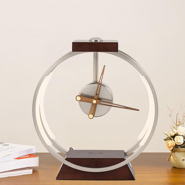 Moderne LED-Tischlampe mit kabelloser Ladefunktion und Uhr