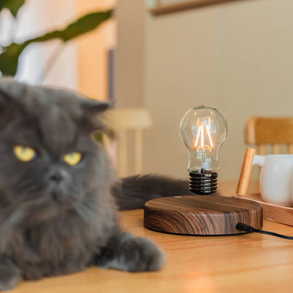 Kreative schwebende LED-Tischlampe aus Walnussholz