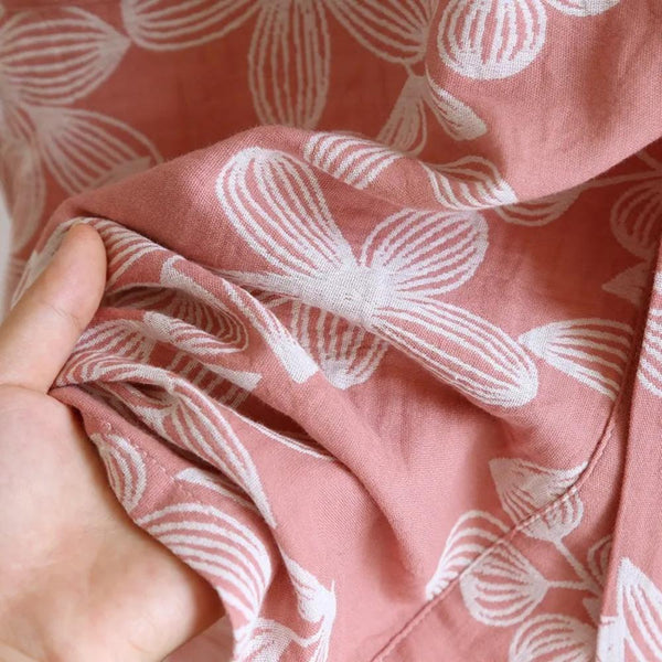 Weicher Kimono-Bademantel mit Blumendruck und langen Ärmeln