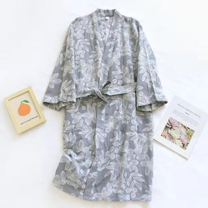 Weicher Kimono-Bademantel mit Blumendruck und langen Ärmeln