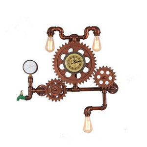 Retro-Wanduhr mit Rohrzahnrad mit Vintage-Leuchten
