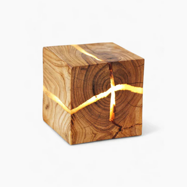 Moderne LED Würfel Tischleuchte Aus Holz
