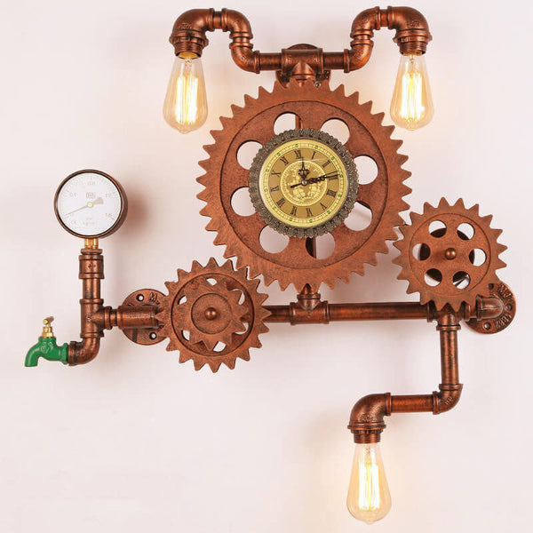 Retro-Wanduhr mit Rohrzahnrad mit Vintage-Leuchten