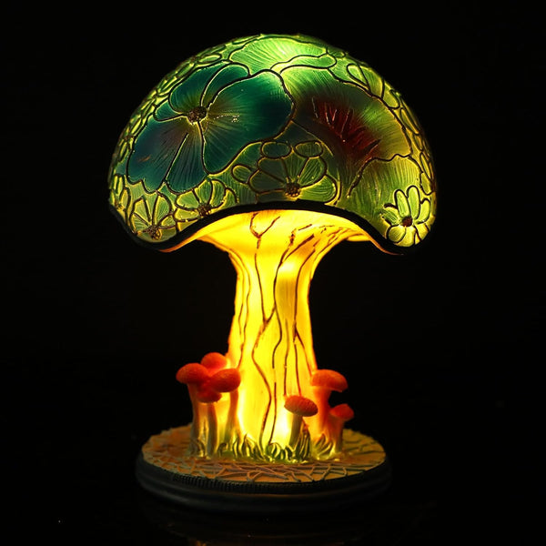 Buntglas Pilz LED Tischlampe