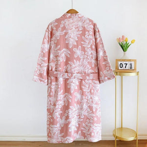 Weicher Kimono-Bademantel mit Blumendruck und langen Ärmeln