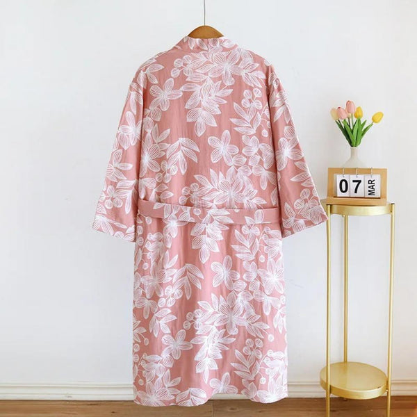 Weicher Kimono-Bademantel mit Blumendruck und langen Ärmeln