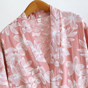 Weicher Kimono-Bademantel mit Blumendruck und langen Ärmeln