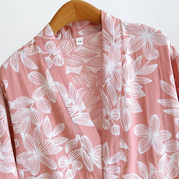 Weicher Kimono-Bademantel mit Blumendruck und langen Ärmeln