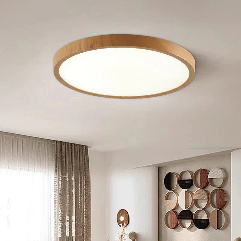 Moderne runde Holz LED-Deckenleuchte