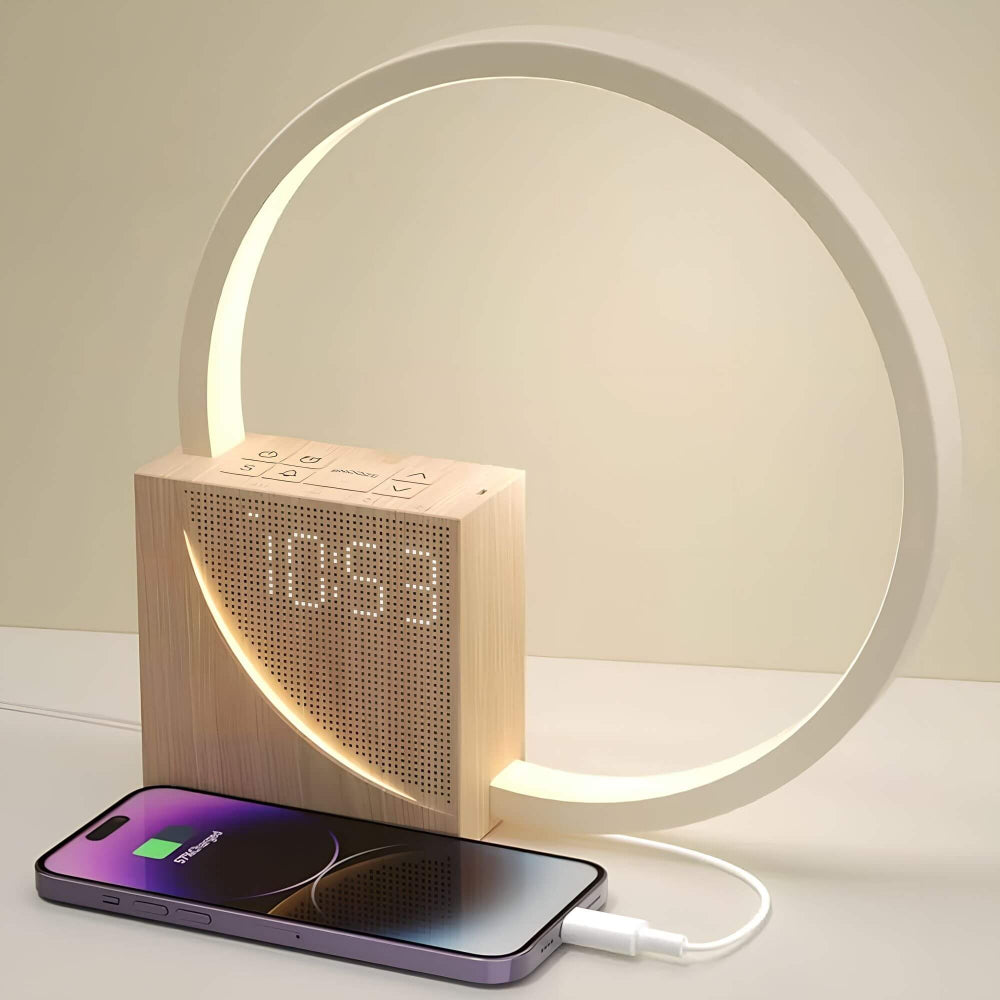 LED-Rundleuchte mit Wecker und Handy-Ladefunktion