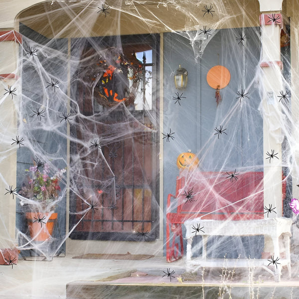 Mehrfarbige dehnbare Spinnennetze für Halloween-Dekoration
