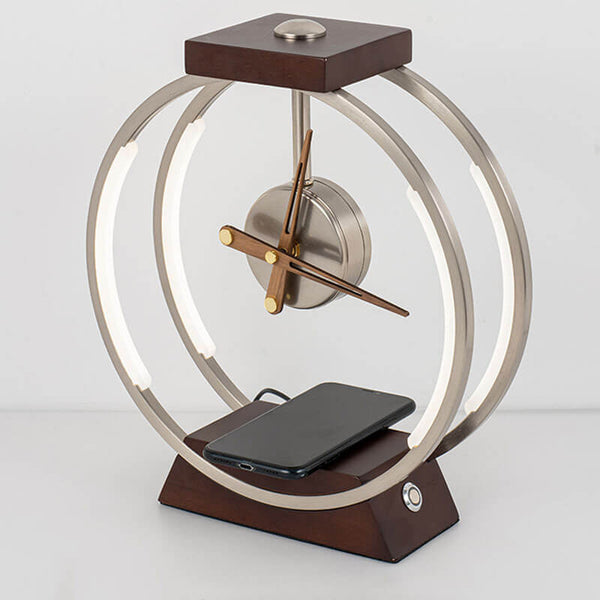 Moderne LED-Tischlampe mit kabelloser Ladefunktion und Uhr