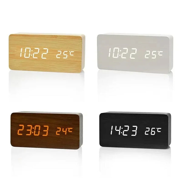 Minimalistischer LED-Digitalwecker aus Holz