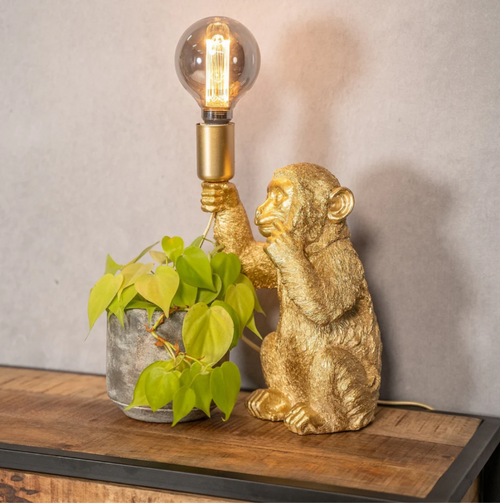 Moderne Goldene Affen-LED-Blumen-Tischlampe